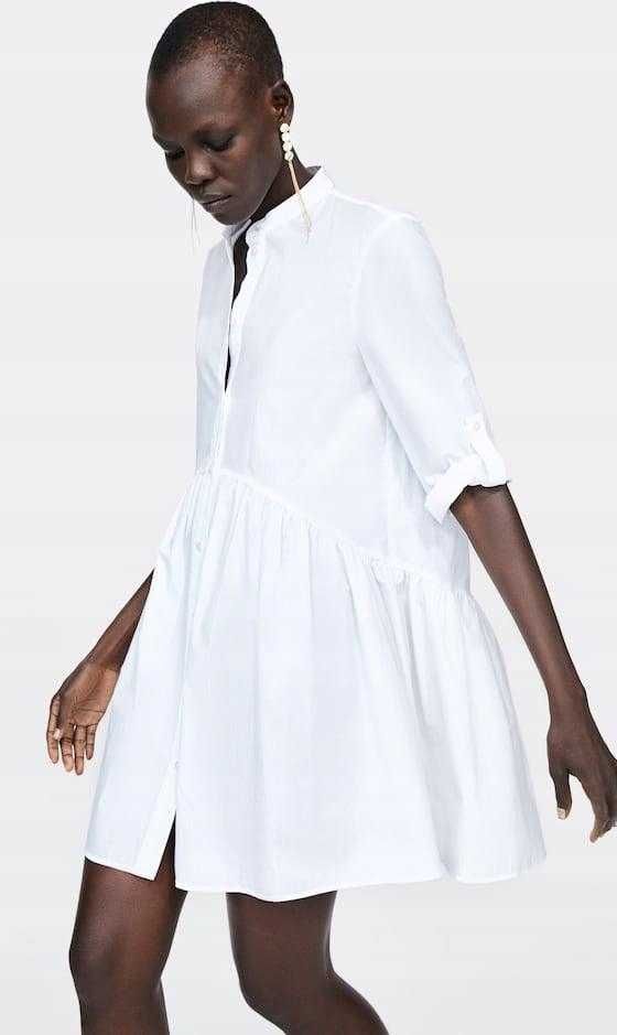 Zara Woman biała sukienka koszulowa letnia XS S