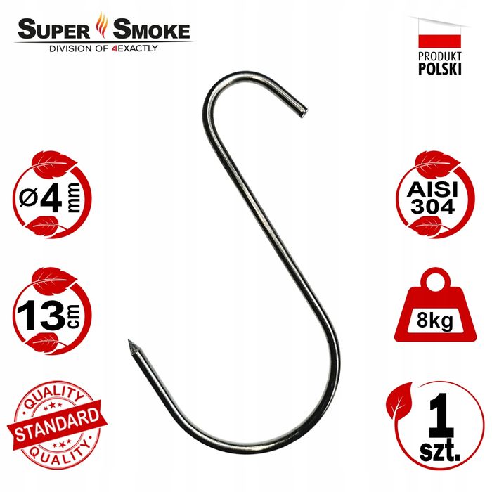 Hak Wędzarniczy SuperSmoke typu "S" do mięs i wędlin 4mm 13cm Standard