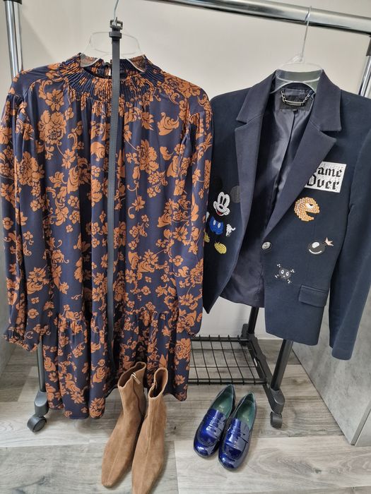 Sukienka Stójka Falbaną + pasek Uni  Xs S M L Xl