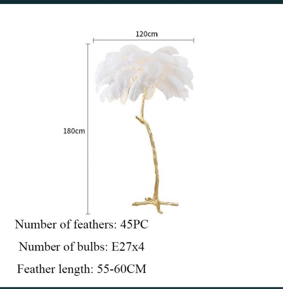 Торшер из перьев , лампа напольная , светильник