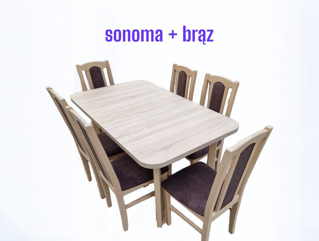 Nowe: Stół 80x140/180 + 6 krzeseł,  sonoma + brąz ,dostawa cała PL
