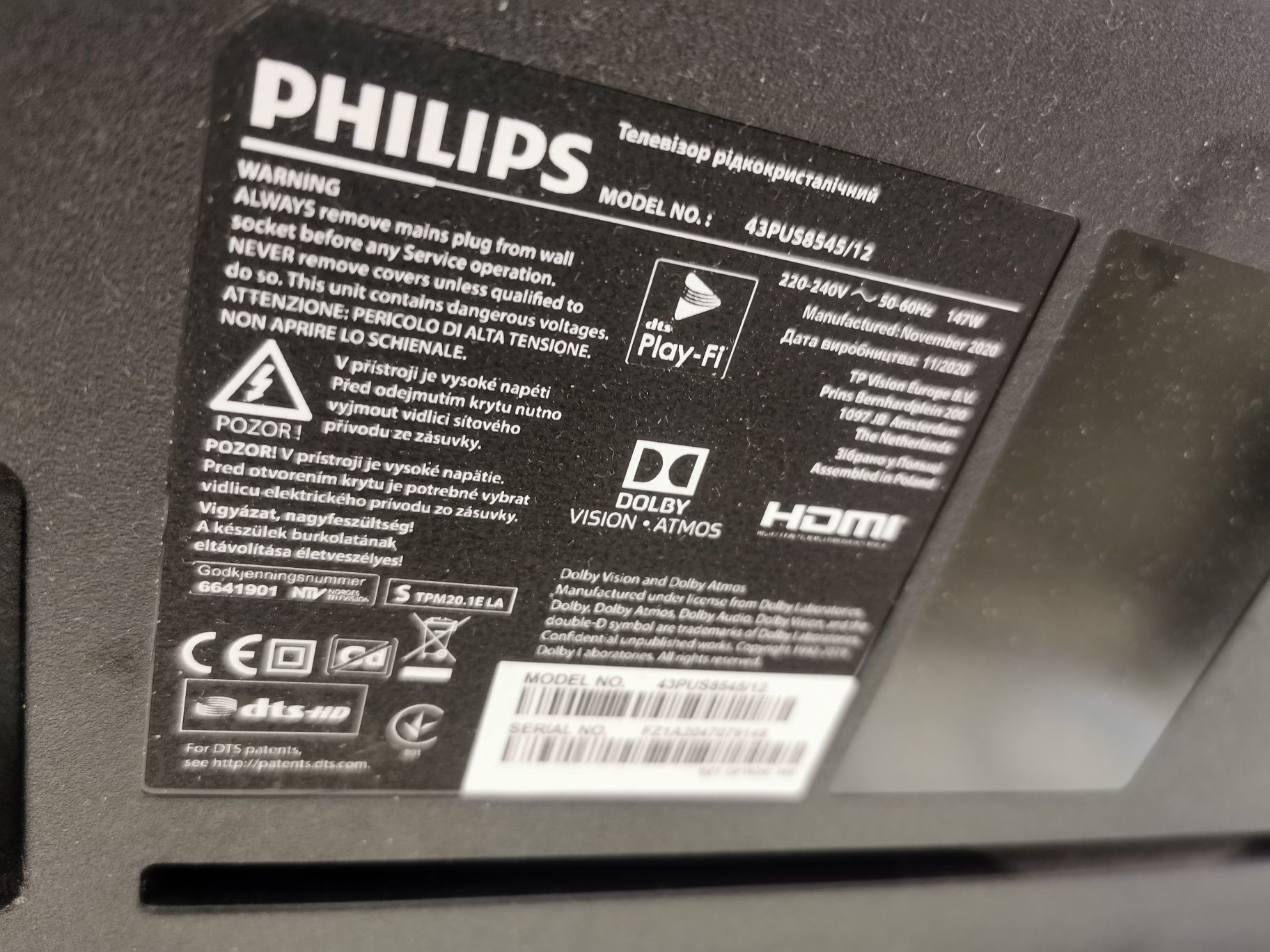 43" Philips  Android Smart TV 3x Ambilight 2021r  dvbt2 hevc telewizor