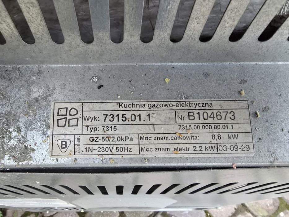 Kuchenka gazowo elektyczna 60 cm