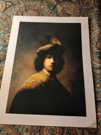 Plakat -Rembrandt autoportret w Czapce z piórem