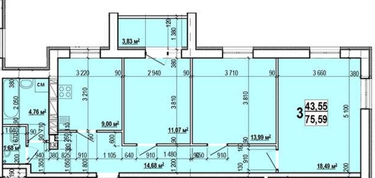 ЖК МИРА 3 продам 3-комн квартиру 76м2 в Новострое MV