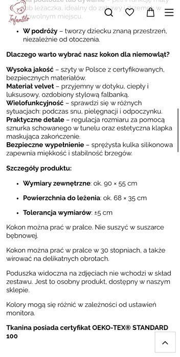 Kokon niemowlęcy VELVET z falbanką