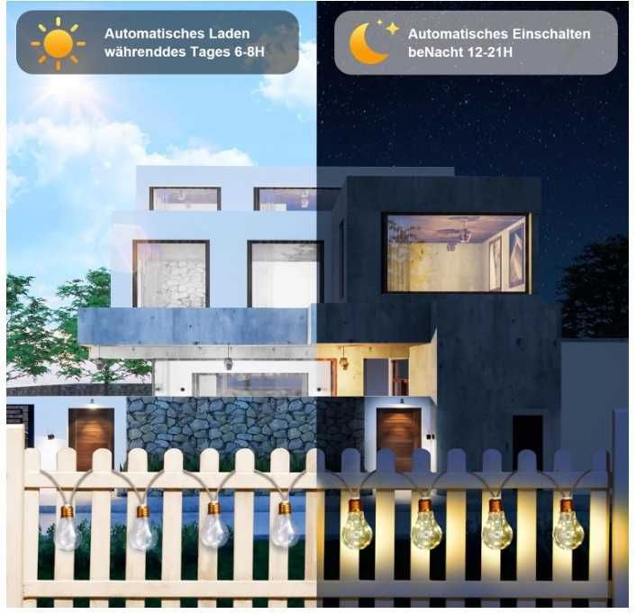 Solarny łańcuch świetlny 10m 24 żarówki, 19 trybów, sterowanie pilotem