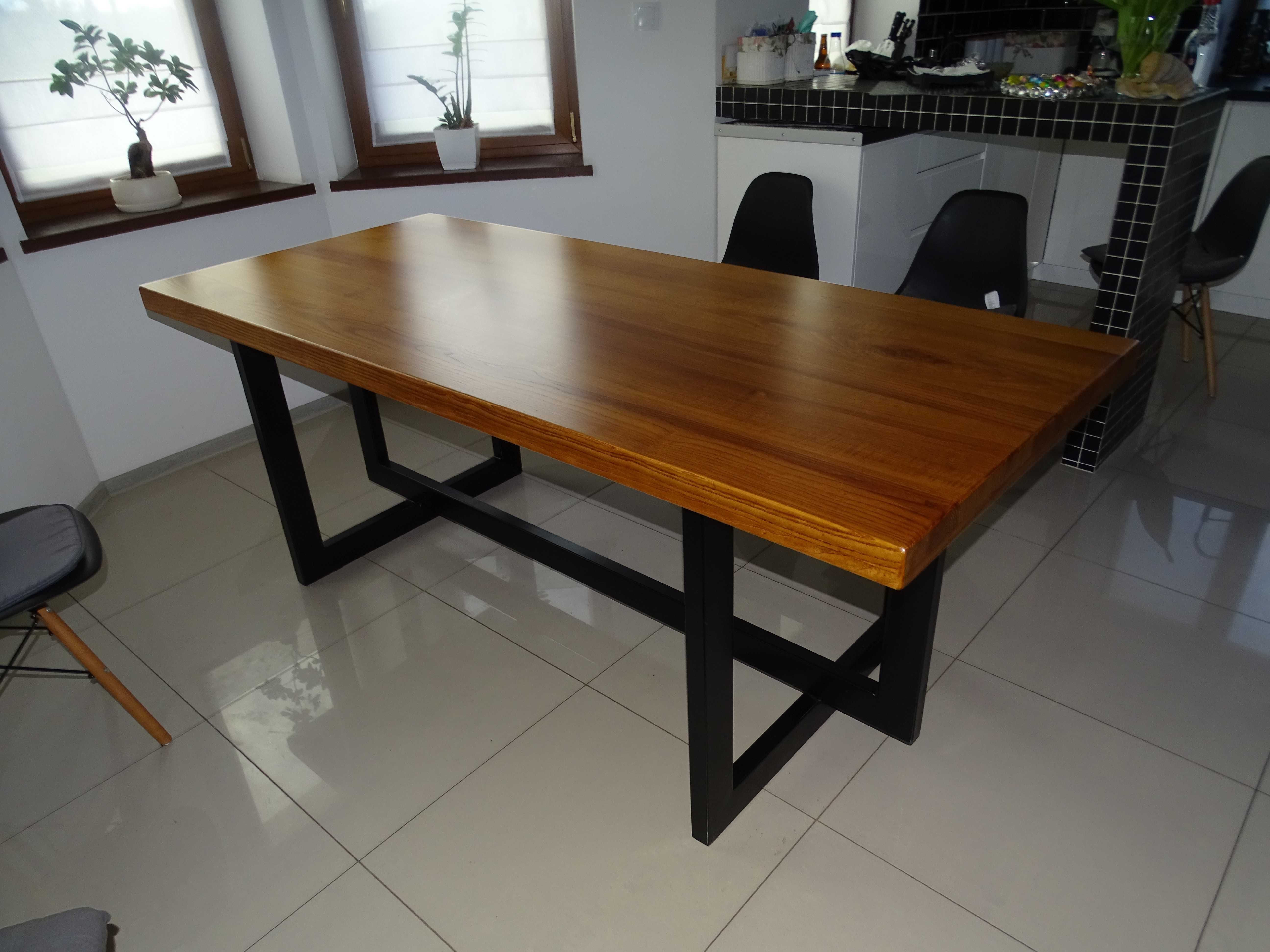 stół blat drewniany dębowy jesion drewno metal  nowoczesny