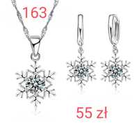 Komplet biżuterii Srebrny Kolczyki i Naszyjnik Śnieżynka Śnieżka