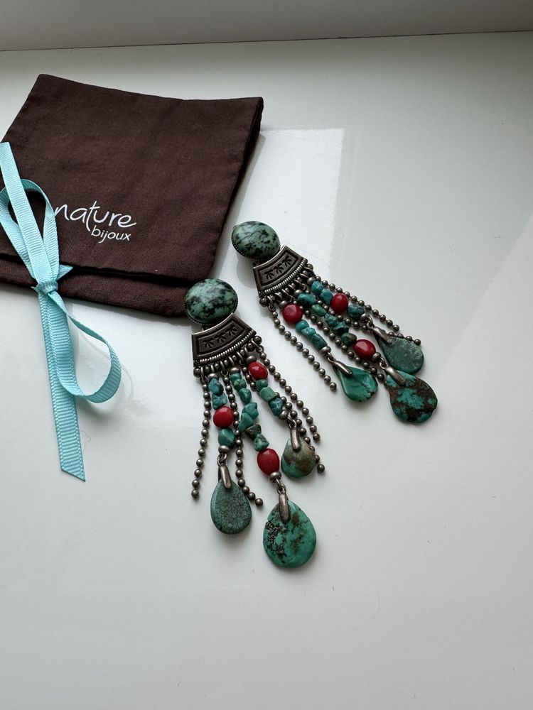 Сережки кліпси із натуральноі бірюзи  Nature bijoux