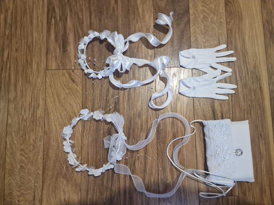 Zestaw komunijny,Sukienka komunijna, bolerko, wianek , torebka , rozm.