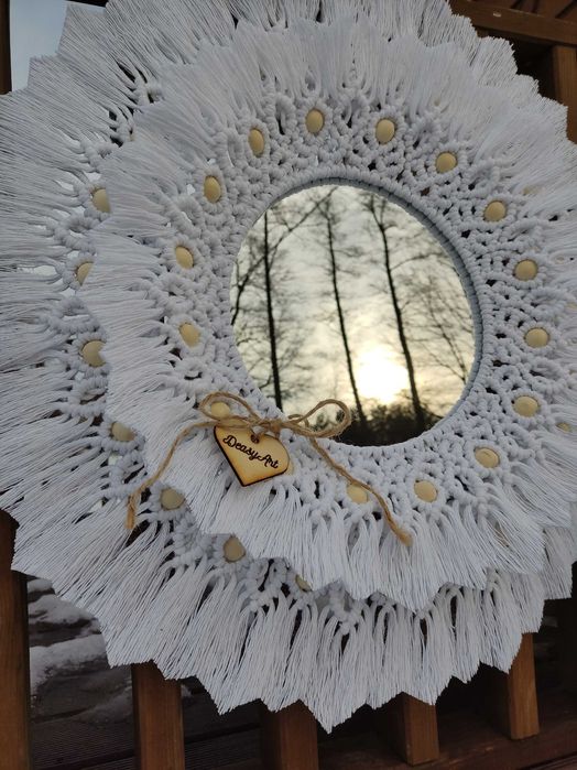Duża ręcznie wykonana podwójna mandala z lustrem w stylu Boho