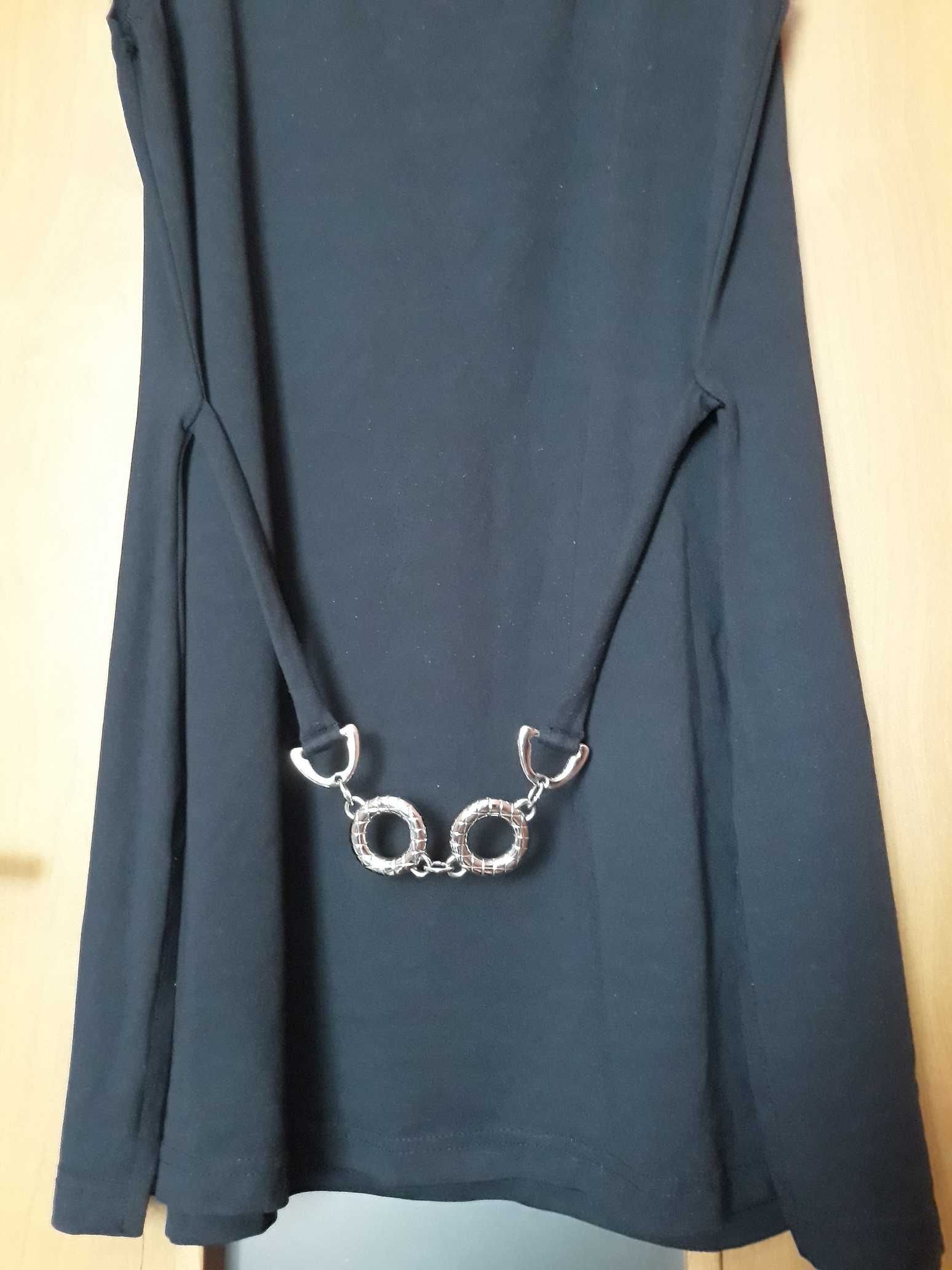 Tunika czarna, bluzka z przodu pasek łańcuch, bez rękawów, rozmiar 44