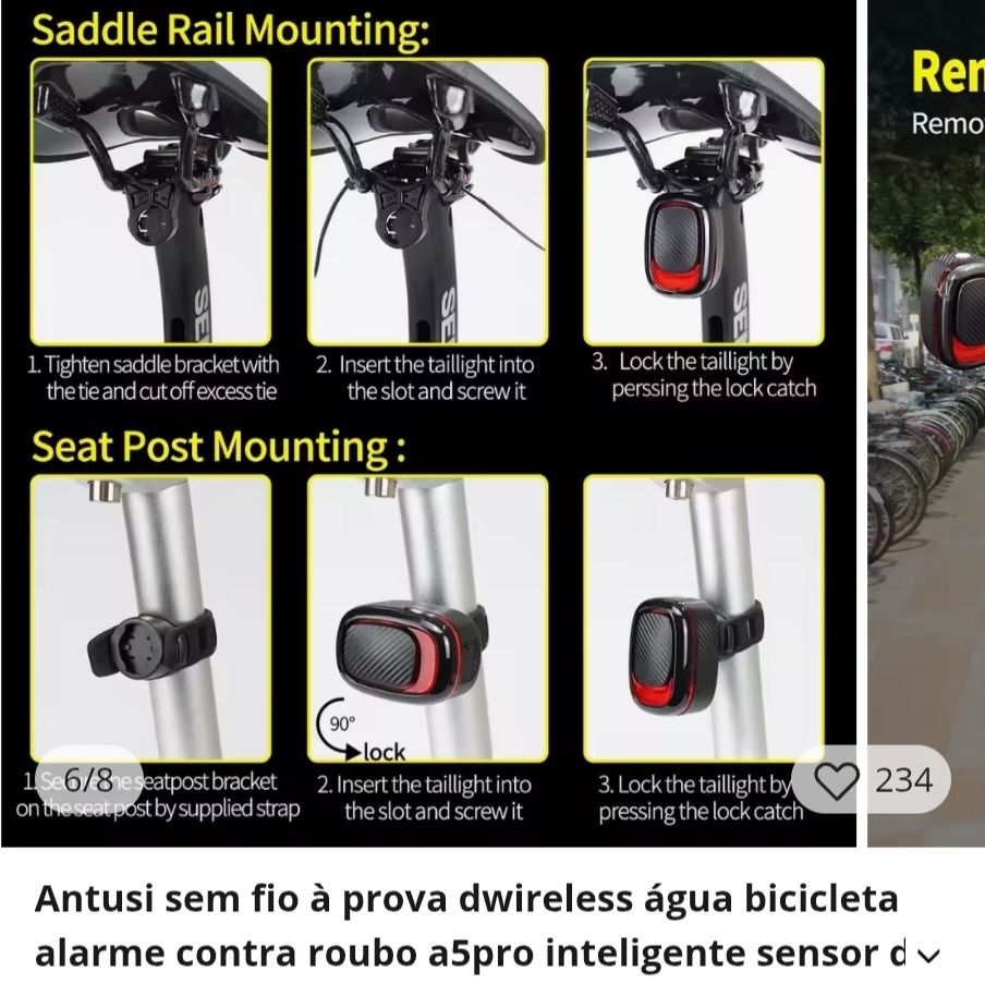 Alarme e luz de bicicleta Antusi A5PRO