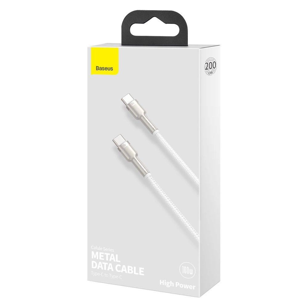 Kabel Baseus Cafule Metal Data USB-C/USB-C QC SCP 100W 5A 1 m biały