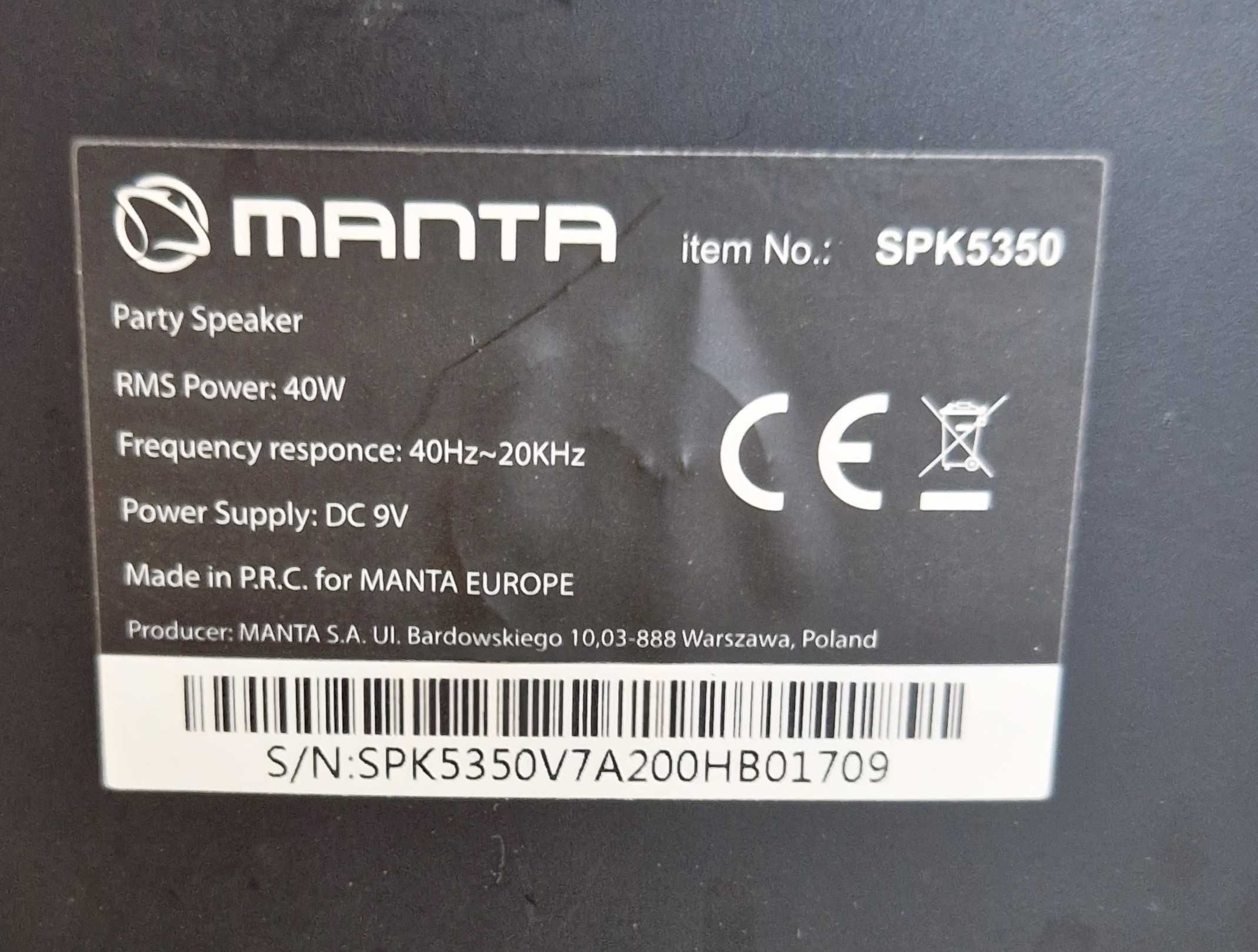 Głośnik MANTA SPK5310PRO +kable dwa mikrofony