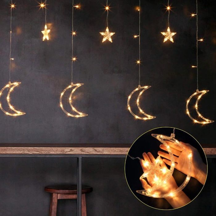 Lampki Księżyce Gwiazdki Świąteczne Światełka Kurtyna 96Led