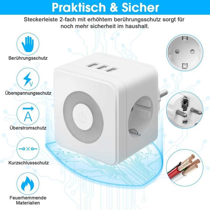 kostka zasilająca z lampka 3 porty usb