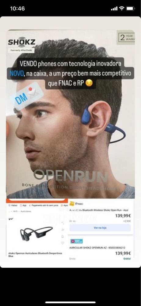 shokz Openrun Auriculares Bluetooth Desportivos Blue NOVOS na CAIXA