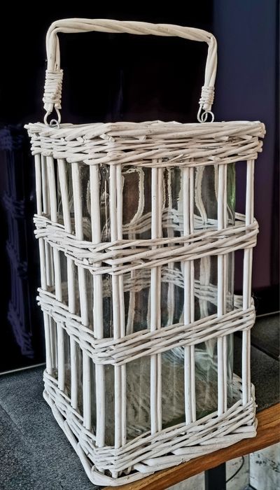 Duzy wiklinowy lampion plus wklad z grubego szkła, boho