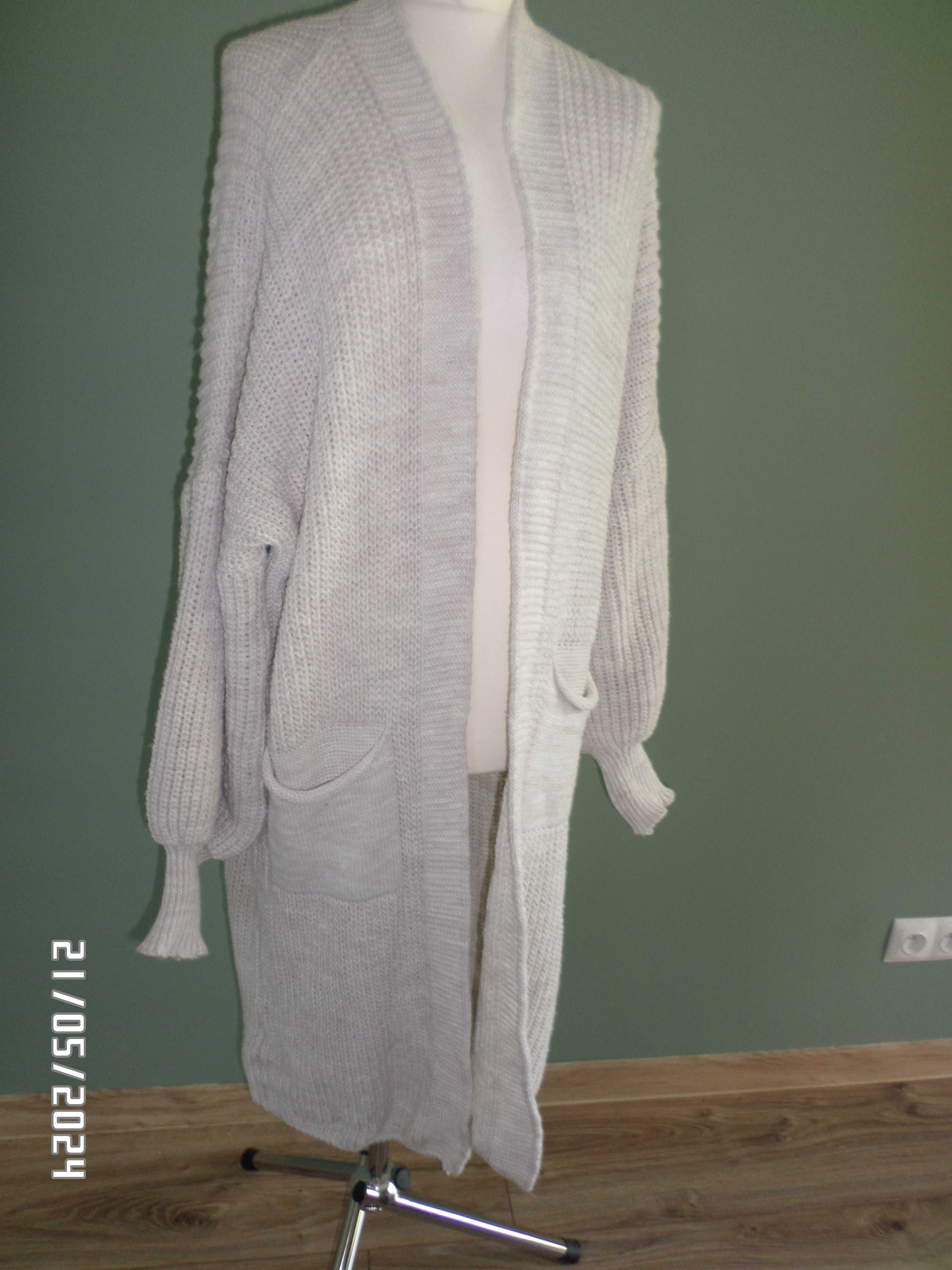 piękny damski sweter długi-xl/xxl-kardigan z kieszeniami