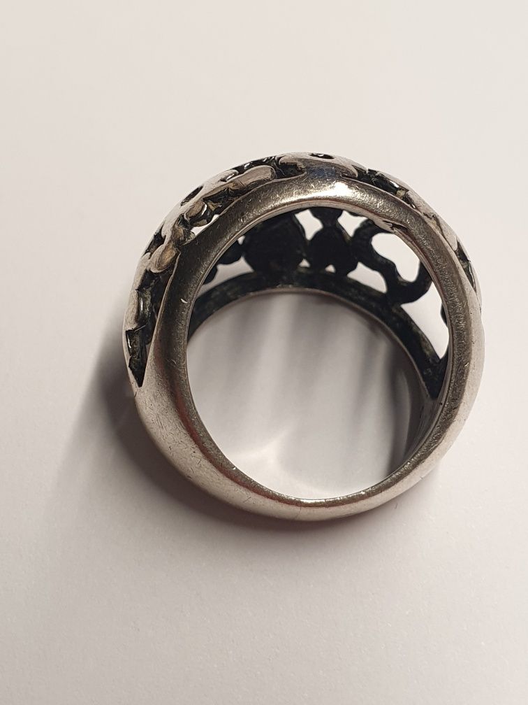 Azurowy pierścionek kwiatuszki srebro 925