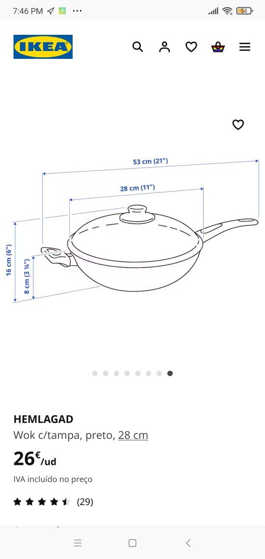 WOK IKEA HEMLAGAD 28cm com tampa de vidro