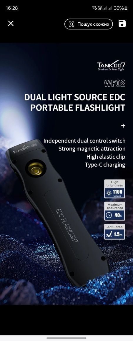 Tank007 WF02, 1100 lumens, EDC ліхтар з подвійним світлом, НОВИНКА