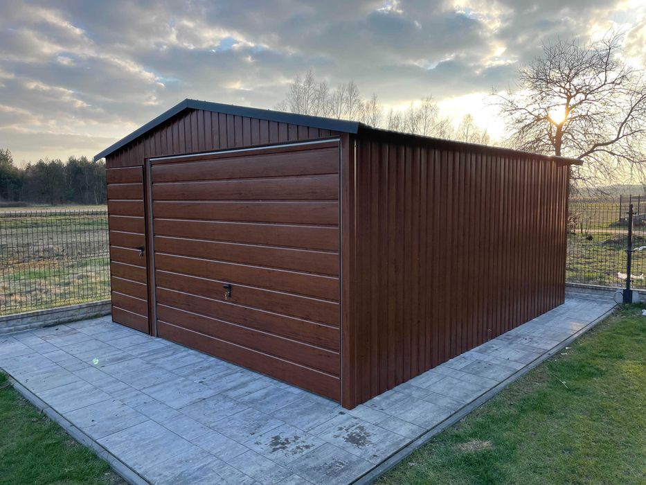 Garaż blaszany, 4x5 orzech. PRODUCENT.