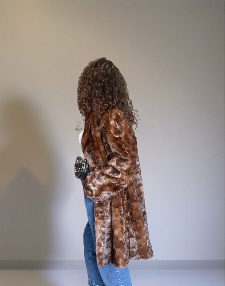 Futro naturalne norki brąz L XL 40 42 vintage fason jak nowe