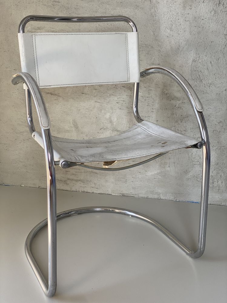 Włoskie krzesło bauhaus Mart Stam chrom skóra made in italy vintage