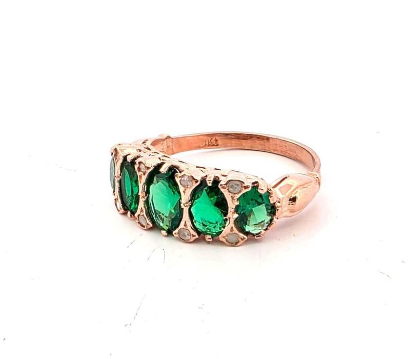 Anel - 9 kt. Ouro rosa, Prata Esmeralda - Diamante