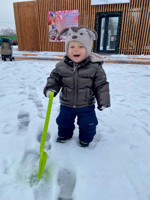 Дитяча зимова курточка пухова та шапка зимова з вушками