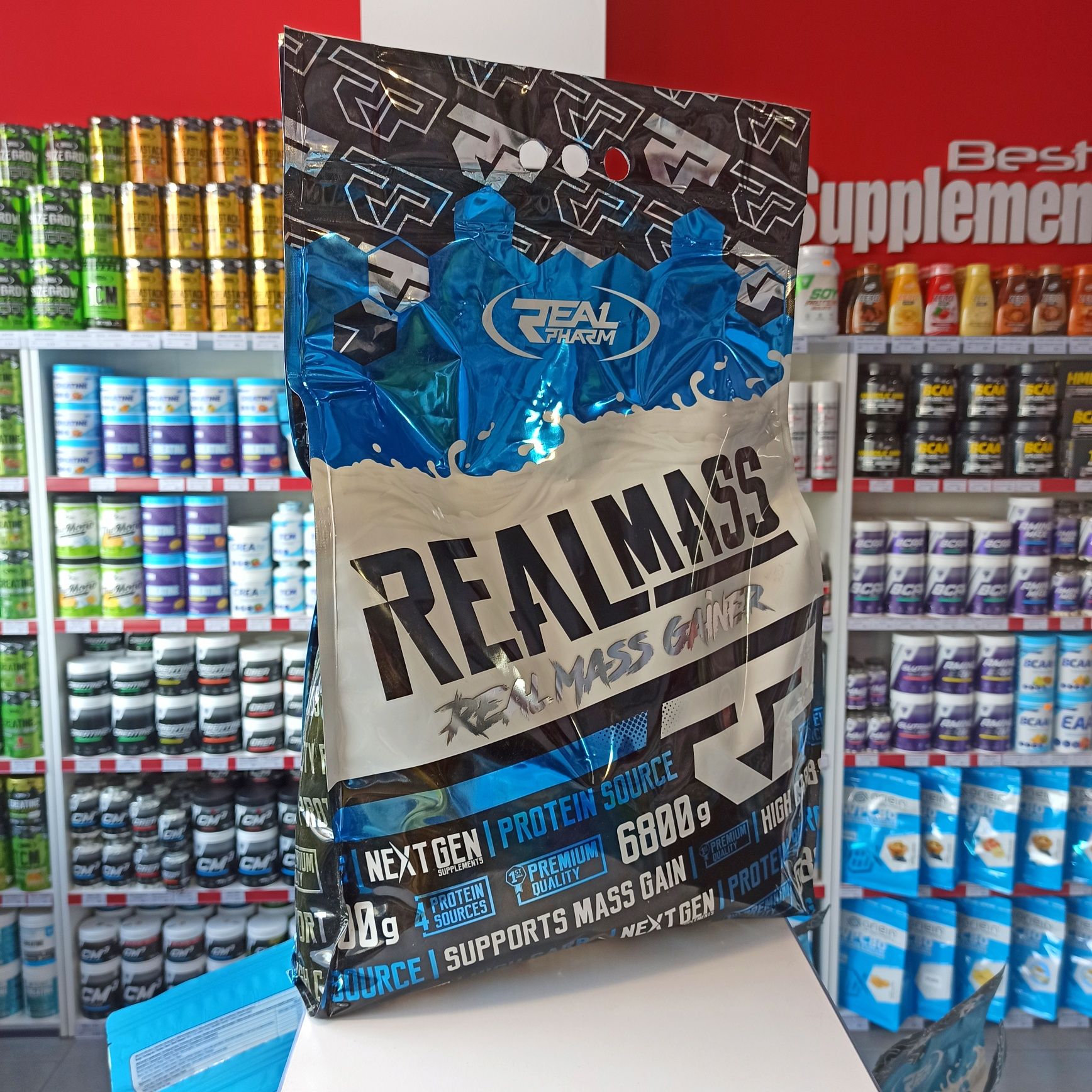 Real Pharm Real Mass 6800g Gainer Odżywka na Mase smak wanilia-jagoda