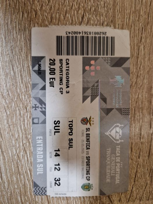 Bilhete taça de Portugal Benfica - Sporting