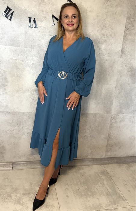 Midi sukienka plus size turkusowa