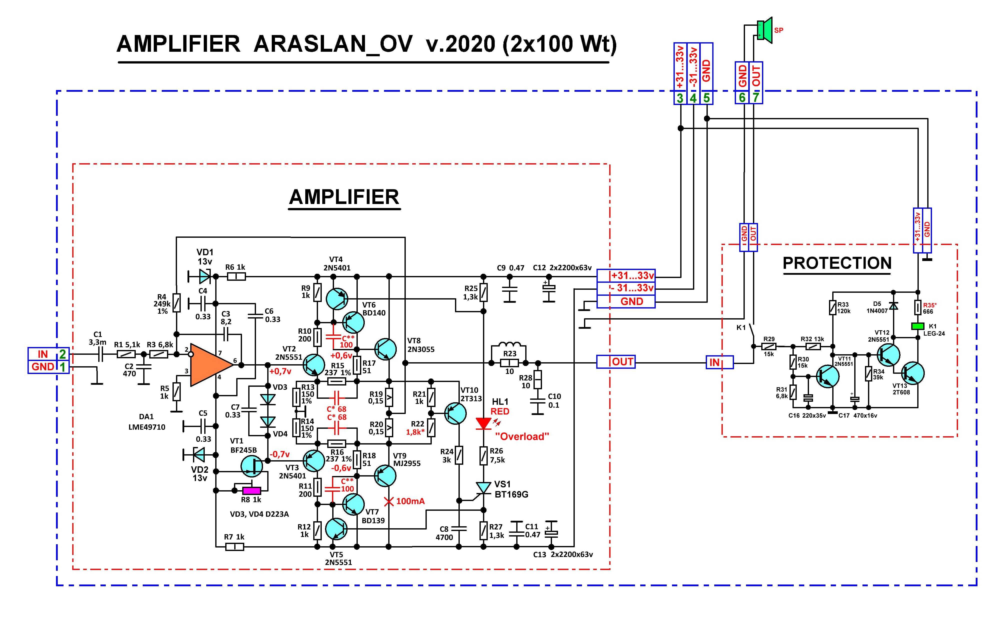 Усилитель AMPLIFIER ARASLAN_OV v.2020 (блок УНЧ) 2х100 Вт