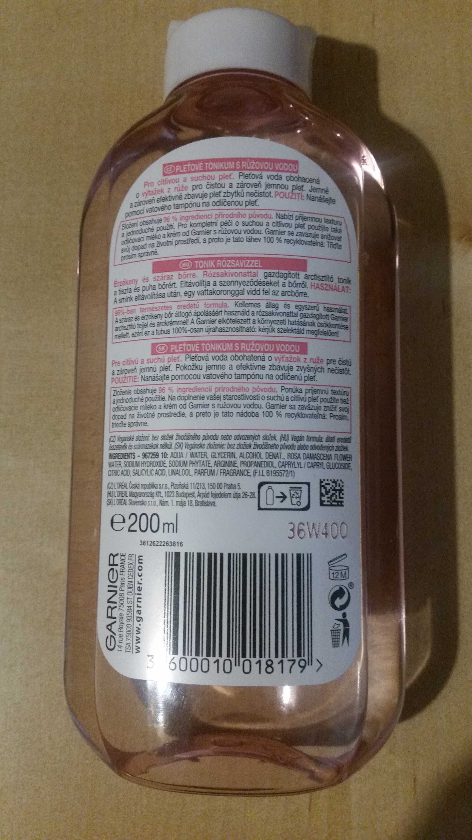 Garnier Cleanser Rose Toner  tonik z wodą różaną 200ml