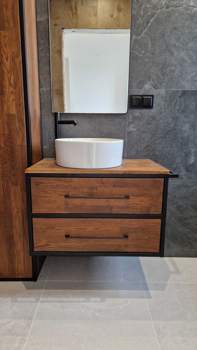 Szafka Łazienkowa Umywalkę Dąb - 60x45x50cm Komoda Loftowa Wisząca