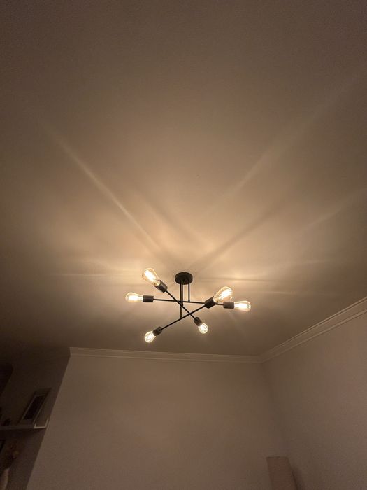 Candeeiro de teto metal preto com 6 focos
