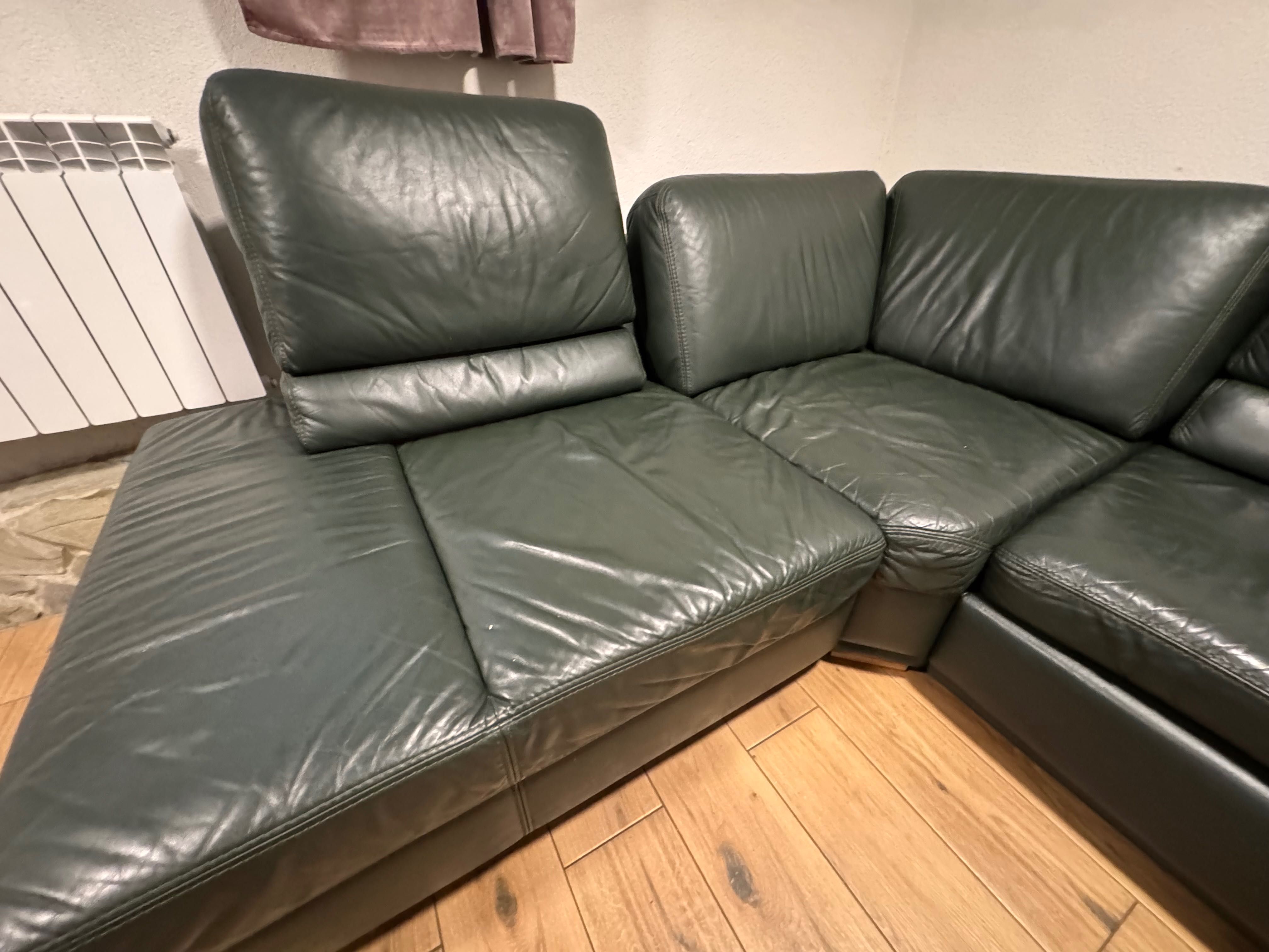 Narożnik skóra naturalna Etap sofa z funkcją spania c. Zieleń