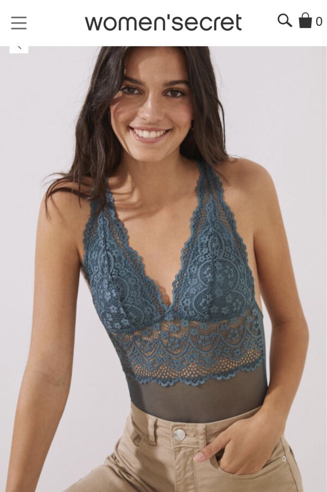 Body halter renda tule azul - women’secret (tamanho L)