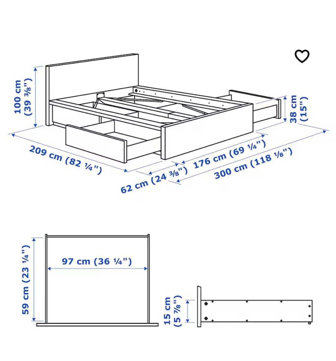 Komplet IKEA rama łóżka 160x200cm + 4 szuflady