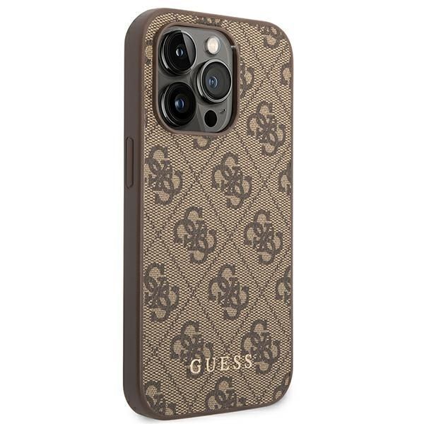 Etui na iPhone 14 Pro Guess 4G Metal Gold Brązowy