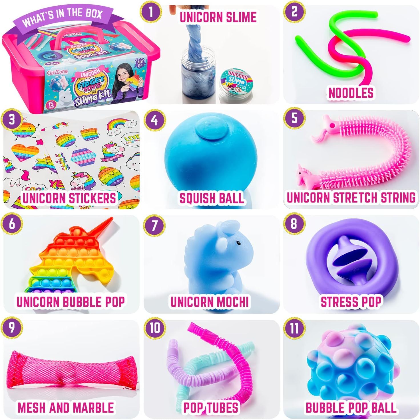 GirlZone Zestaw Zabawek Sensorycznych Fidget z Slime i Naklejkami
