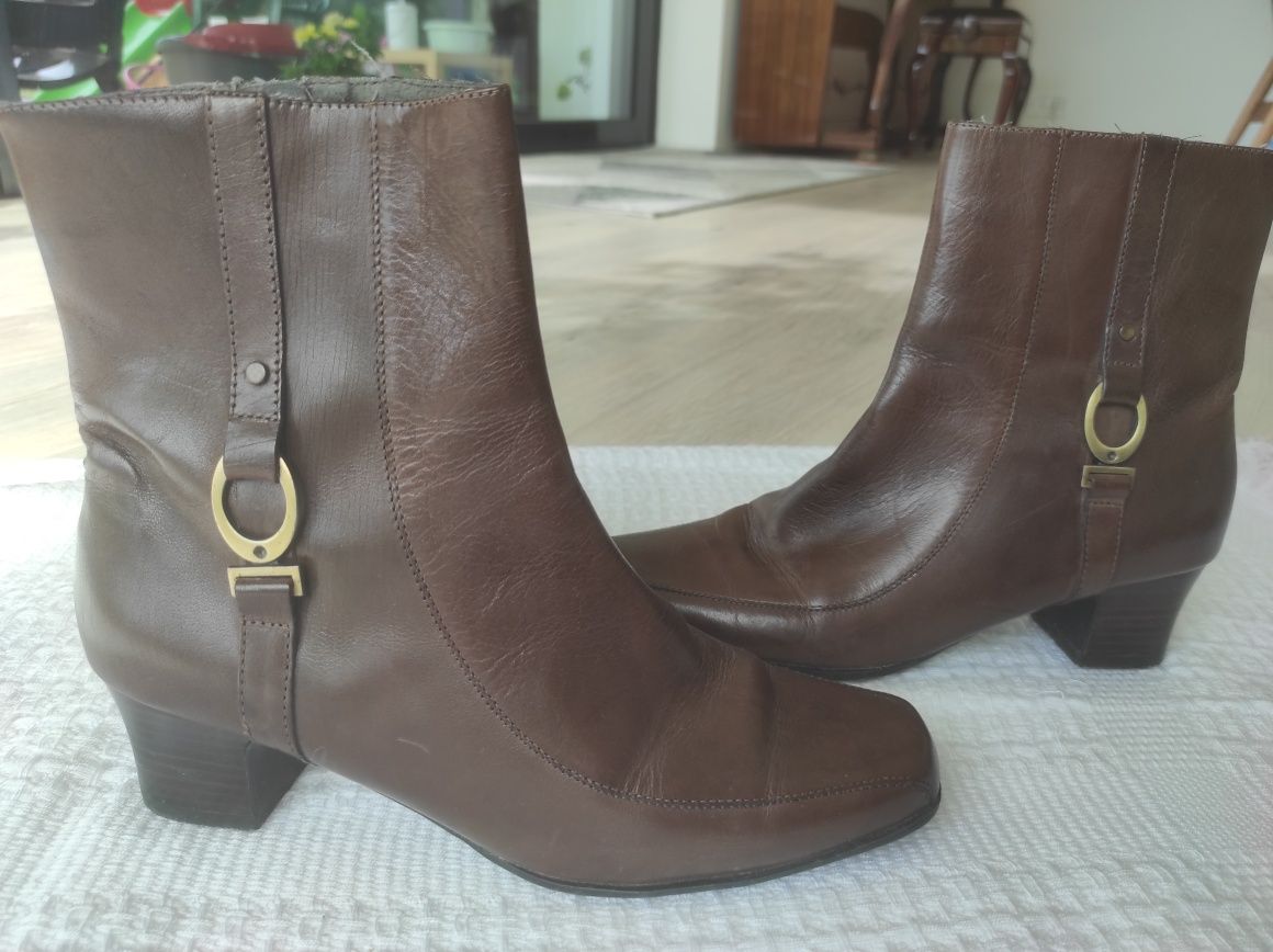 Vintage botki z kwadratowym noskiem brązowe 38  brown ankle boots