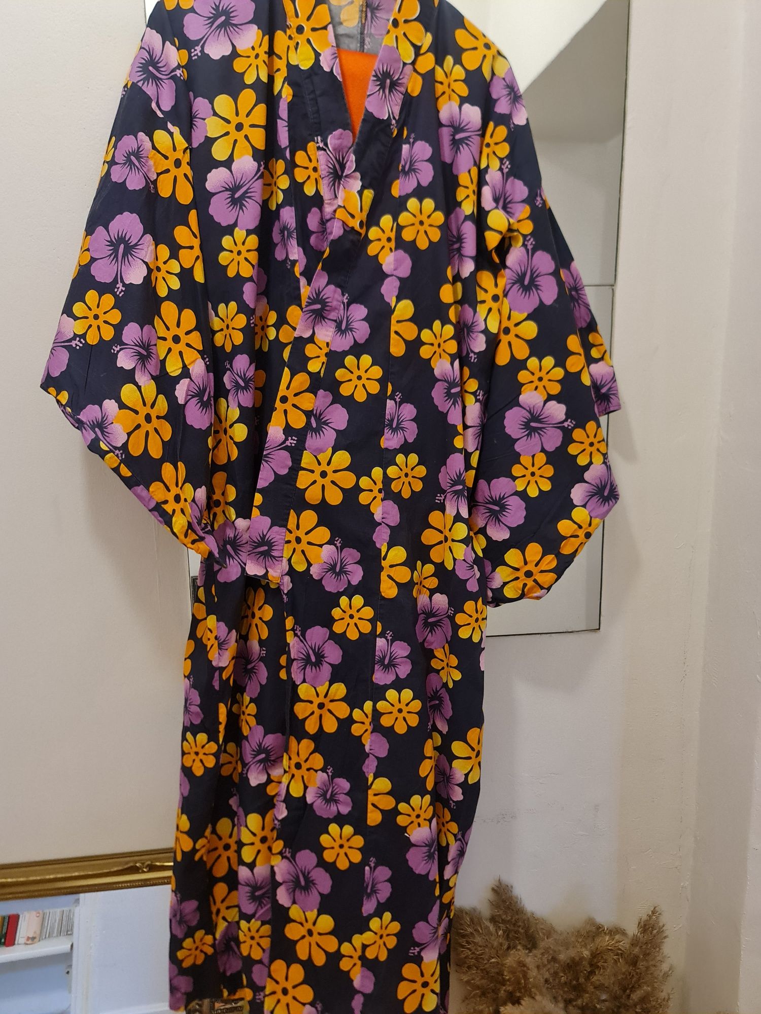 Prawdziwa yukata japońska kimono Z PASEM  damska wzór hibiskus