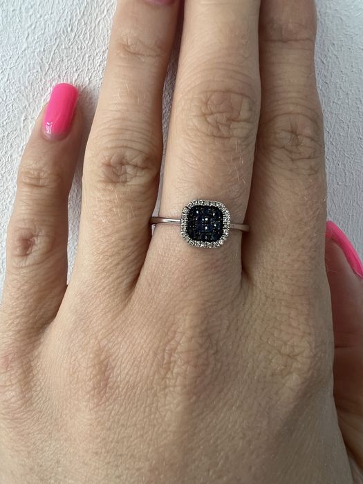 Золотое кольцо с бриллиантами и сапфирами р.17 белое золото 585 проба