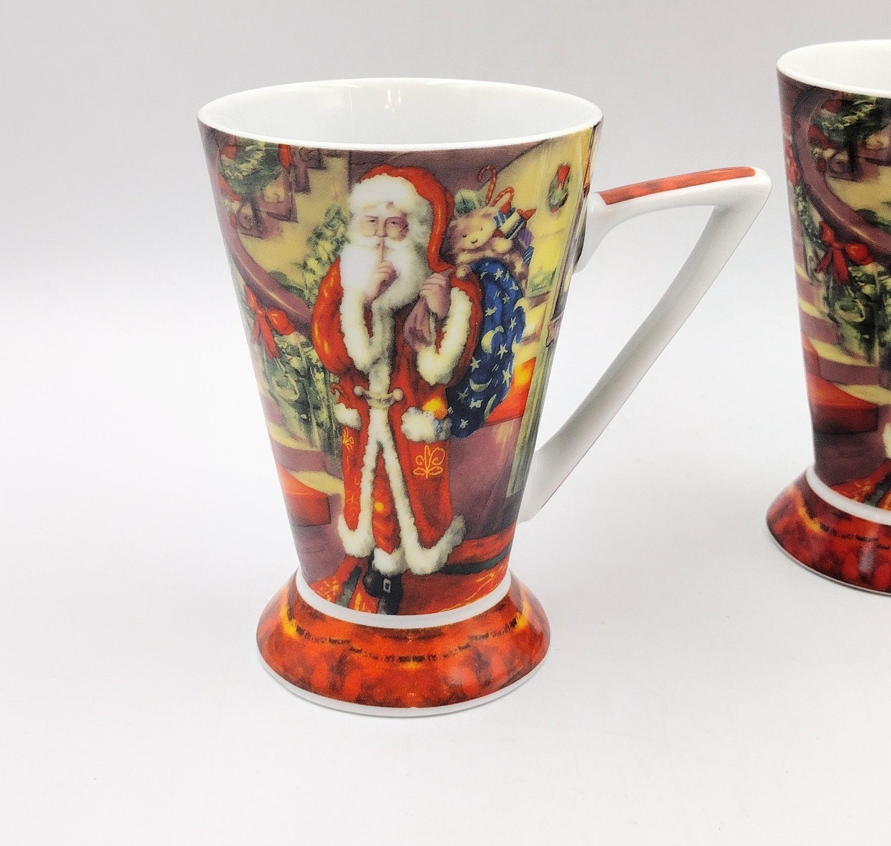 Dwa kubki porcelanowe wysokie św. Mikołaj zestaw retro vintage święta
