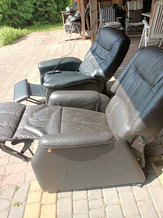Fotel elektryczny leniwiec rozkładany skórzany skóra